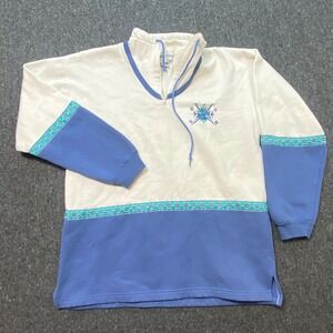Gina Peters Pullover Sweatshirt S Women Blue White Retro‎ Snowflake Quilted Trim